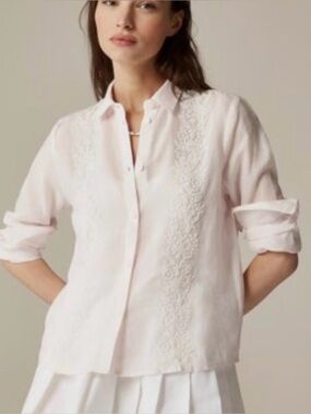 NEW! J. Crew Collection Light Pink beaded Button-Front Women’s Top ramie size 16